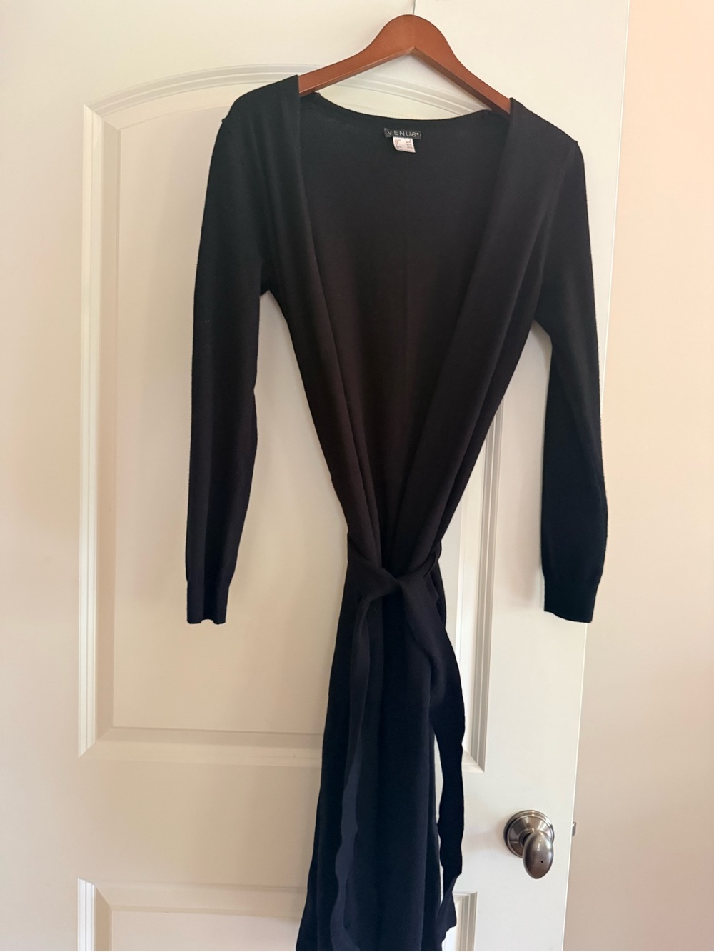 VENUS Black Long Sleeve Wrap Tie Dress